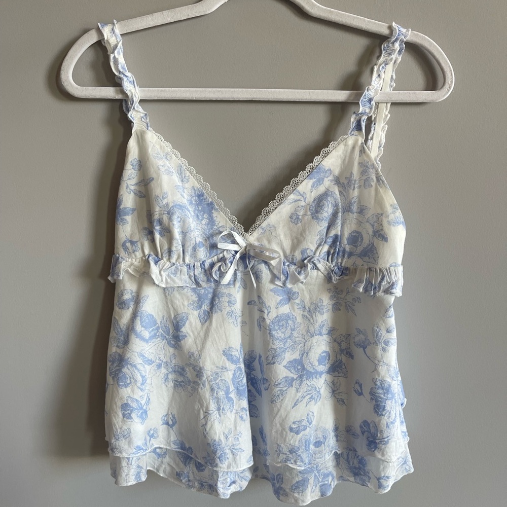 Sky to Moon Blue and White Floral Lace Cami Top